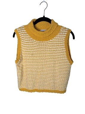 Callahan Yellow & White Striped Popcorn Knit Turtleneck Sweater Size Large